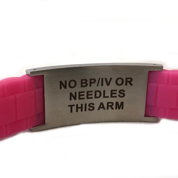 NEW! Lymphedema Alert No BP IV Pink Braided Stainless Silicone Medical Bracelet - Picture 3 of 3